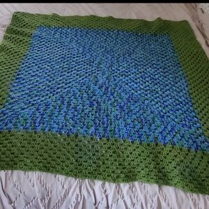 Handcrafted Green and Blue Throw Blanket 40x42